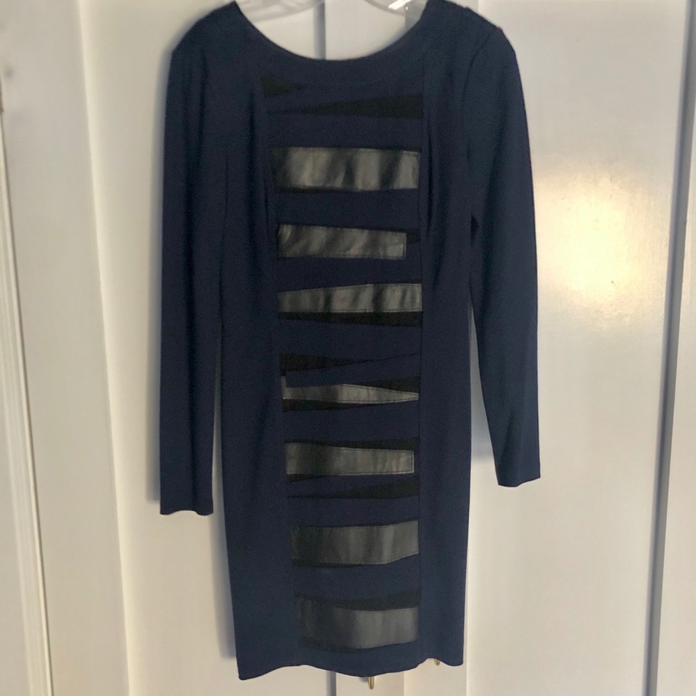 Cluny navy dress w/ black leather & mesh. Size 2